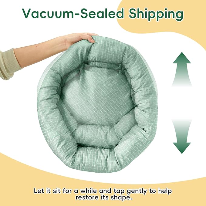 Colewin Small Cat Bed for Indoor Cats Dogs, Washable Round Donut Pet Bed for Puppies Kittens, Cute Rabbit Bunny Beds with Reversible Winter & Summer Cushion for Pets Up to 8lbs (Green)