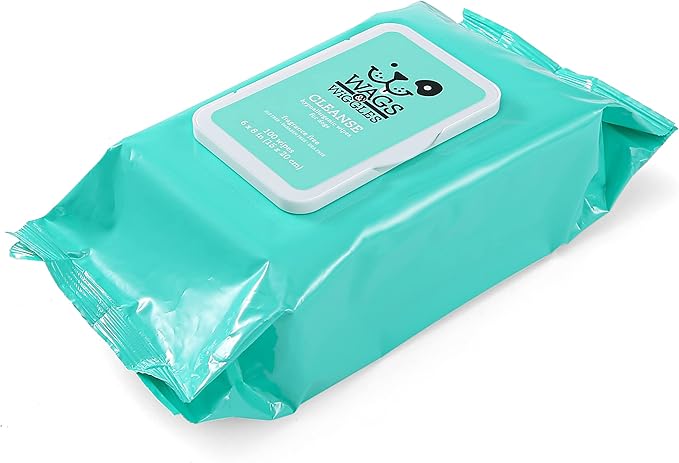 Wags & Wiggles Cleanse Hypoallergenic Wipes - Fragrance Free Dog Wipes - Waterless Bathing to Keep Pets with Sensitive Skin Clean, 100 Count - 12 Pack