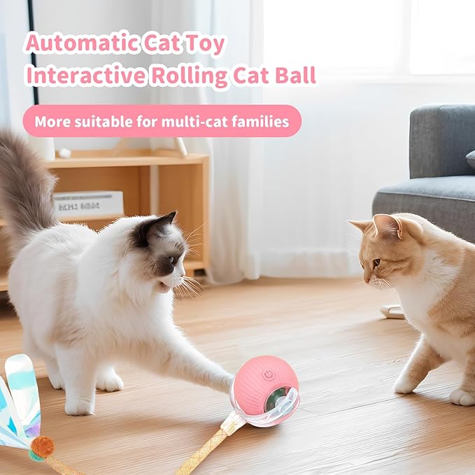 MAXTOOA Interactive Cat Toys for Indoor Cats Smart Automatic Ball Rolling for Bored Kitten Pet Upgraded Speedy Moving Chase Dogs Toy Pink Dragonfly