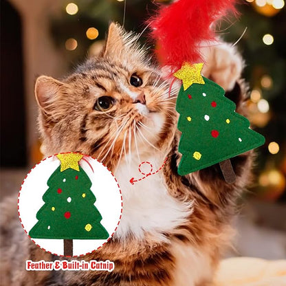 Lepawit Cat Christmas Stocking, 10 Pack Gifts for Christmas, Interactive Feather Toy with Catnip, Cat Ball Toys, Crinkle Balls, Mice Toys for Indoor Cats & Kitten