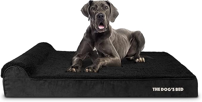 The Dog’s Bed Orthopedic Headrest Dog Bed XXL Black Plush, Memory Foam, Pain Relief for Arthritis, Hip & Elbow Dysplasia, Post Surgery, Lameness, Waterproof Washable Cover, Veterinary Approved