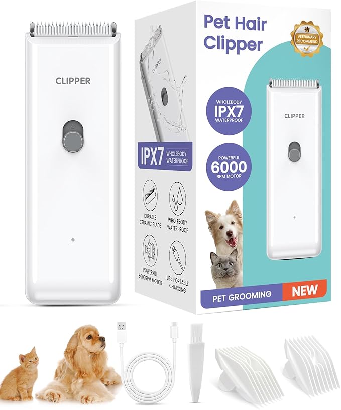 Tawiijou Pet Clippers for Dog Hair Grooming Low Noise, Rechargeable Cordless Cat Shaver with Ceramic Blade,Portable Pet Hair Trimmer for Matted & Long Hair