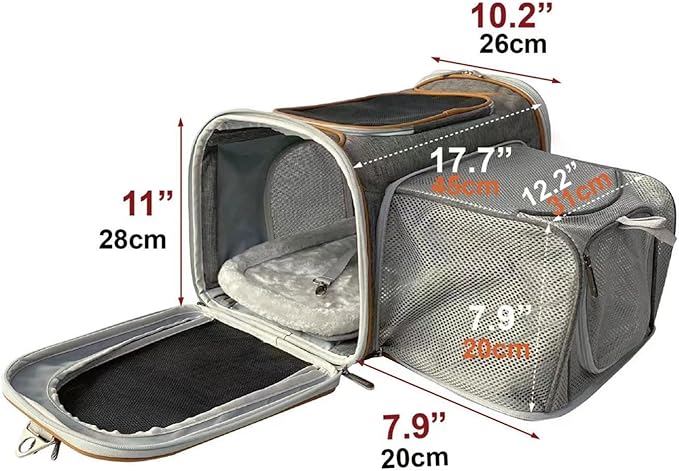Mr. Peanut's Expandable Airline Approved Soft Sided Pet Carrier, Luxury Travel Tote with Premium Auto Self Locking Zippers, 18LX10.5WX11 H (Twilight Grey)
