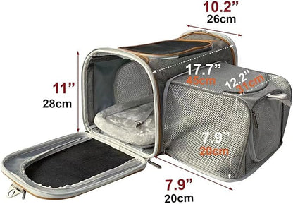 Mr. Peanut's Expandable Airline Approved Soft Sided Pet Carrier, Luxury Travel Tote with Premium Auto Self Locking Zippers, 18LX10.5WX11 H (Twilight Grey)