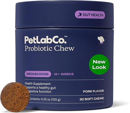 PetLab Co. Probiotics for Dogs - Support Gut Health, Occasional Diarrhea, Digestive Health, Paw Licking & Seasonal Allergies, Pork Flavor, 30 Soft Chews, Formulated for Medium Dogs, Packaging May Vary