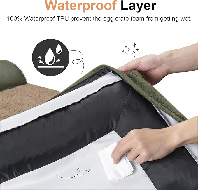 Large Dog Bed Orthopedic Washable: Beds Bolster XL Bed Large Big Dogs Memory Foam Couch Sofa Waterproof with Removable Cover - Dark Green