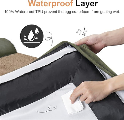 Large Dog Bed Orthopedic Washable: Beds Bolster XL Bed Large Big Dogs Memory Foam Couch Sofa Waterproof with Removable Cover - Dark Green