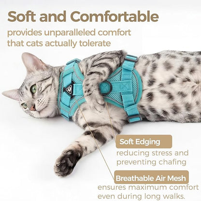 pangdi Cat Harness and Leash Set Escape Proof Tactical Medium Kitten Harness Emotional Support Cat Vest, Turquoise, M
