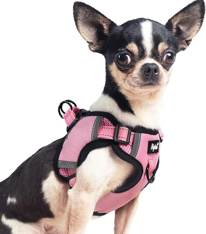 PUPTECK No Pull Dog Harness Small Sized Dog, Adjustable Reflective Escape Proof Easy Control, Comfortable Soft Padded Step in Pet Vest Harness, Pink, XS