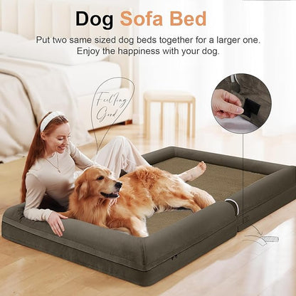 Large Dog Bed Orthopedic Washable: Beds Bolster XL Bed Large Big Dogs Memory Foam Couch Sofa Waterproof with Removable Cover - Brown