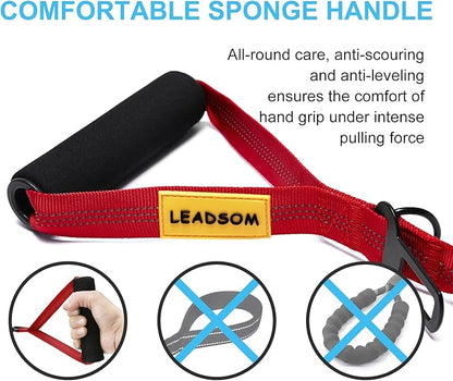6FT Highly Reflective Heavy Duty Elastic Bungee Medium and Large Dog Leash Shock Absorbing with Comfortable Padded Handle and Traffic Handle Suitable for Training Red
