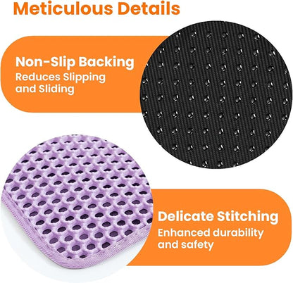 Petinstinct Cat Litter Mat, 24x18 Inches Large Double Layer Honeycomb Cat Litter Trapping Mat, Non Slip Waterproof Urine Proof Cat Litter Box Mat for Floor, Kitty Litter Rug, Cat Supplies, Purple
