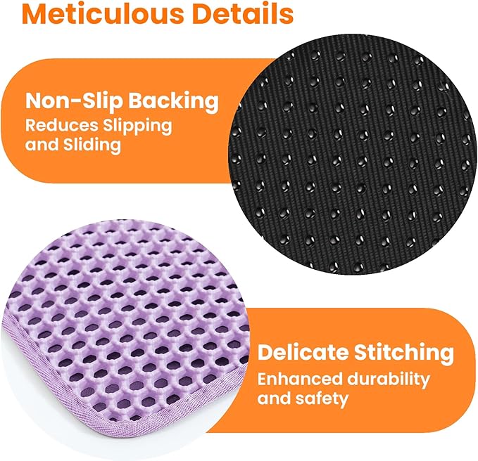 Petinstinct Extra Large Cat Litter Mat, 30x22 Inches Honeycomb Double Layer Cat Litter Trapping Mat, Non Slip Waterproof Urine Proof Large Kitty Litter Box Mat for Floor, Kitten Supplies, XL, Purple