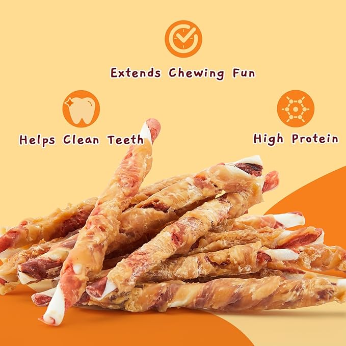 Jungle Calling Dog Treats, Natural Chicken Wrapped Rawhide Sticks for Small Medium Dogs, Long Lasting Dog Rawhide Chews for Teeth Cleaning, Grain Free Training Rewards, 1.10 lb