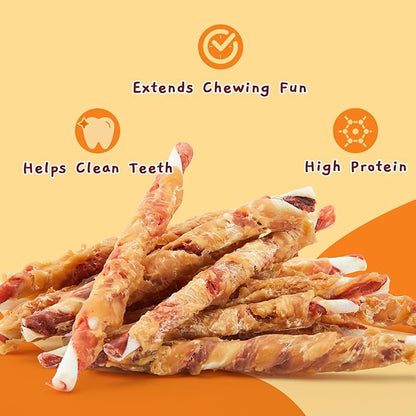 Jungle Calling Dog Treats, Natural Chicken Wrapped Rawhide Sticks for Small Medium Dogs, Long Lasting Dog Rawhide Chews for Teeth Cleaning, Grain Free Training Rewards, 1.10 lb