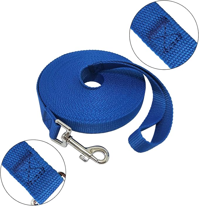 Nylon Training Dog Leash for Small Medium Large Dogs, 15ft 20ft 30ft 50ft Long Leash Dog/Puppy Lead for Obedience Recall Training, Camping (1" x 30ft, Blue)