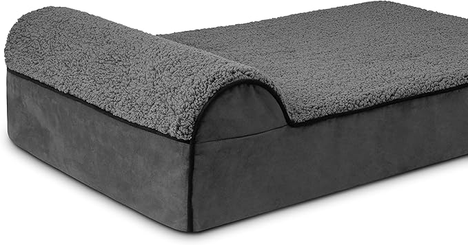 The Dog’s Bed Orthopedic Headrest Dog Bed Large Grey Plush, Memory Foam, Pain Relief for Arthritis, Hip & Elbow Dysplasia, Post Surgery, Lameness, Waterproof Washable Cover, Veterinary Approved