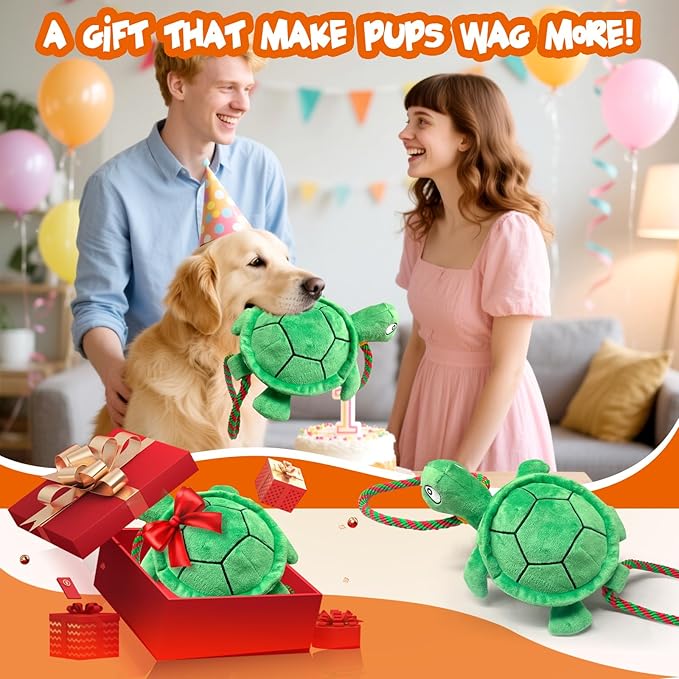 Large Turtle Dog Toys: Squeaky Dog Toys for Aggressive Chewers - Interactive Rope Tug of War Dog Toy - Puppy Chew Toy for Small/Meduim/Large Breeds