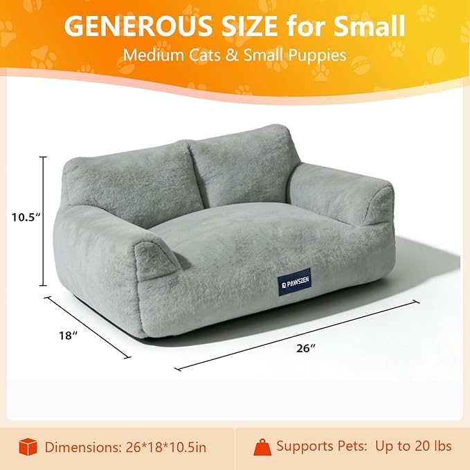 Cat Bed with Beveled Armrests, Warm Cat Beds for Indoor Cats with Removable Cover, High-Resilience Foam Cat Couch That Won’t Flatten Even After Long-Term Use, Washable Pet Bed for Cats & Small Dogs