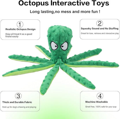 CPYOSN Dog Squeaky Toys Octopus - No Stuffing Crinkle Plush Toys for Puppy Teething, Durable Interactive Chew Toys for Small, Medium and Large Dogs Training and Reduce Boredom, 2 Pack