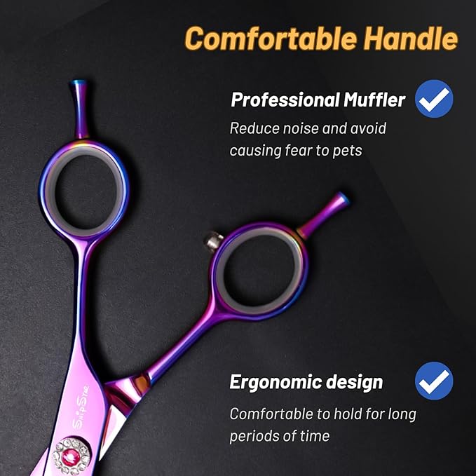 7" 60 Teeth Professional Dog Grooming Scissors, 25 Degree Curvature Pet Curved Thinning Shears, Japanese VG10 Steel Sharp, Durable Smooth Cutting Scissors for Dogs Cats and Other Pets Face and Paws
