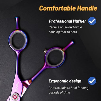 7" 60 Teeth Professional Dog Grooming Scissors, 25 Degree Curvature Pet Curved Thinning Shears, Japanese VG10 Steel Sharp, Durable Smooth Cutting Scissors for Dogs Cats and Other Pets Face and Paws