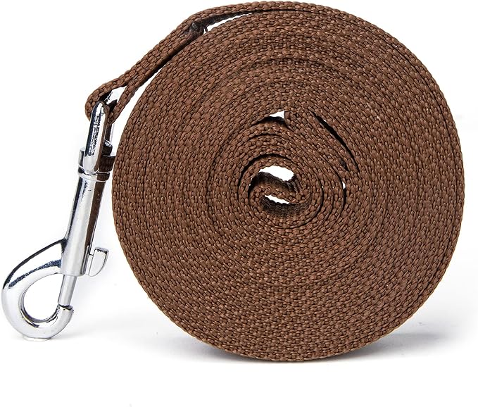 Siumouhoi Strong Durable Nylon Dog Training Leash, 1 Inch Wide Traction Rope, 6 ft 10ft 15ft Long, for Small and Medium Dog (Brown, 15 Feet)