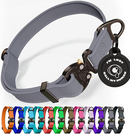 NexaPaw Biothane Dog Collar with Cobra Buckle - USA Made - QR Code Dog Tag - Adjustable Heavy Duty Collar for Medium to Large Dogs - Waterproof Military Grade Tactical