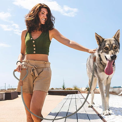 Mile High Life | Premium Leather Handle Dog Leash | Strong Rope Leash | Zinc Alloy Strong Clasp | Small Medium Large Dogs | 4/5/6 Feet(Black Khaki, 60 Inch (Pack of 1))