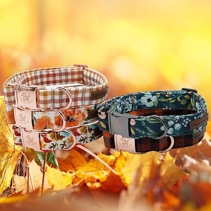 Elegant little tail Dog Collar, Floral Pet Collar Durable Darkblue Flower Dog Collars Male or Female Holiday Pet Gift Adjustable Dog Collar for Small Dogs