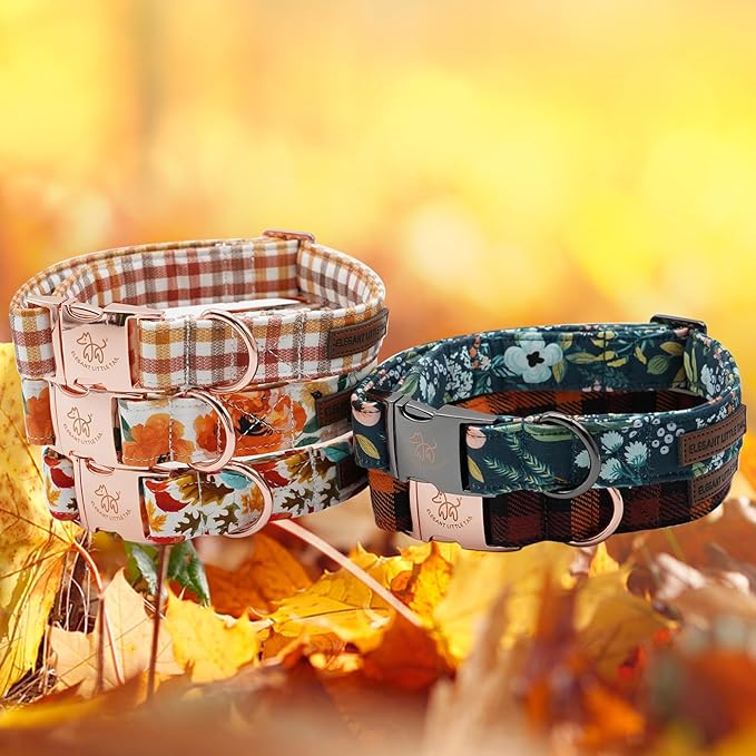 Elegant little tail Dog Collar, Floral Pet Collar Durable Darkblue Flower Dog Collars Male or Female Holiday Pet Gift Adjustable Dog Collar for X-Small Dogs