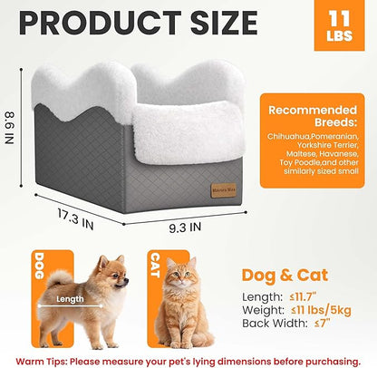 Mavora Max Portable Small Dog Seat for Car, Luxury Center Console Dog Car Seat Booster with Safety Tethers, Anti-Collapse Pet Travel Carseat for SUV, Truck (Dark Grey/White)