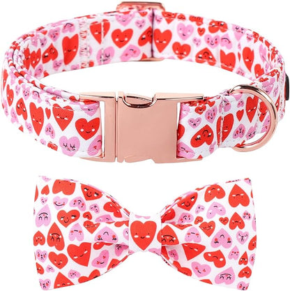 Lionet Paws Valentine's Dog Collar, Cute Pink Heart Dog Collar for Small Dogs, Adjustable Cotton Love Pet Puppy Collars for Small Dogs
