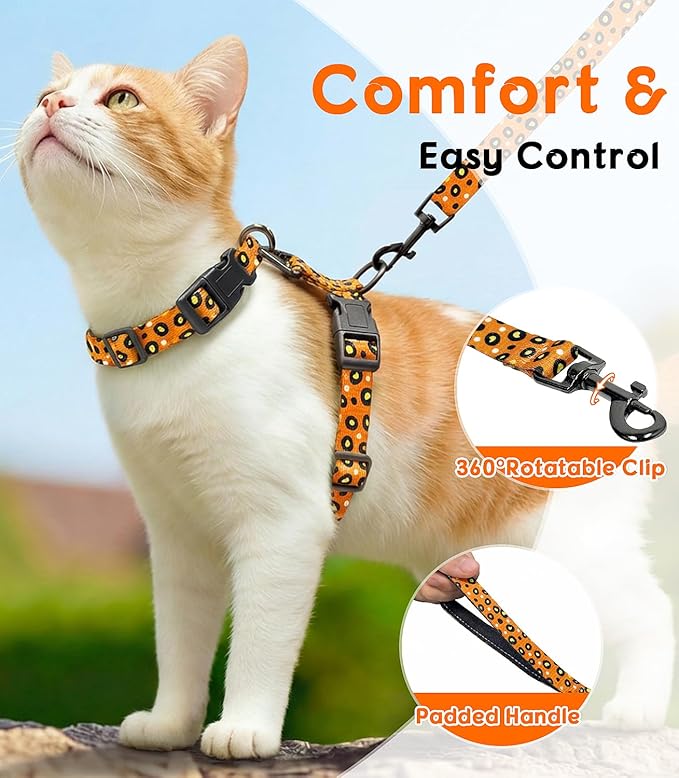 Halypet 2-Pack Cat Harness and Leash Set, Escape Proof 3-in-1 Adjustable Harness for Cats, Soft Lightweight, Easy On & Control for Walking, Travel & Outdoor Use, Small (Orange & Blue)