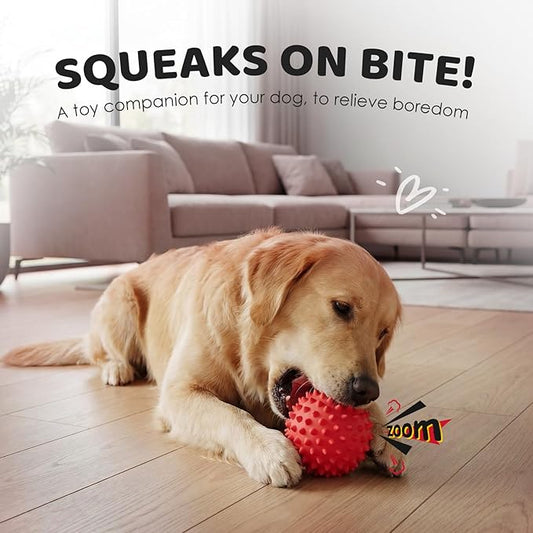 Apasiri Beef-Flavored Durable Dog Ball for Aggressive Chewers, Tough Squeaky Rubber Toy for Pitbulls Large & Medium Breeds