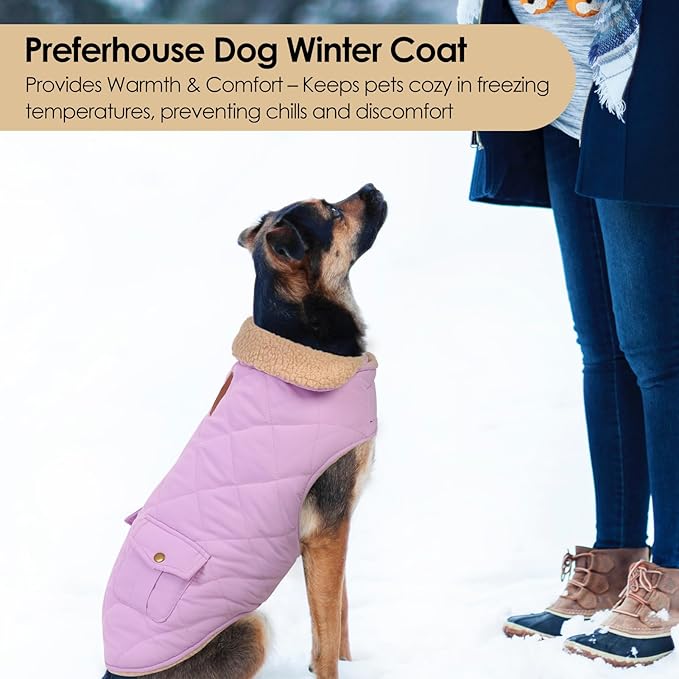 Winter Coat for Small Dogs, Puppy Plaid Jacket, Dog Jacket for Cold Weather, Windproof Warm Garments, Pets Thickened Outfits Indoor Outdoor, Lilac S