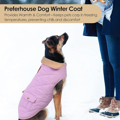Winter Coat for Small Dogs, Puppy Plaid Jacket, Dog Jacket for Cold Weather, Windproof Warm Garments, Pets Thickened Outfits Indoor Outdoor, Lilac S