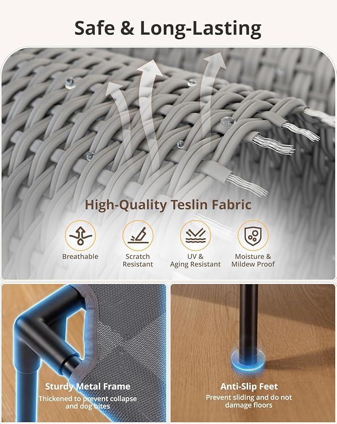 Cooling Elevated Dog Bed, 26.8x34 Raised Dog Bed with Removable Bolster Cushion, Breathable Mesh, Non-Slip Feet, and Metal Frame for Medium Breeds Indoor Outdoor
