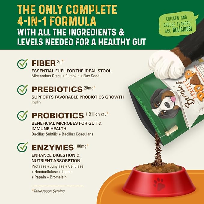Perfect Poop Digestion & Health Supplement for Dogs: Fiber, Prebiotics, Probiotics, Enzymes Digestive, Hard & Soft Stool, Improved Health (4.2oz Cheddar Bag + 4.2 oz Chicken Bag, 4.2 oz Bundle)