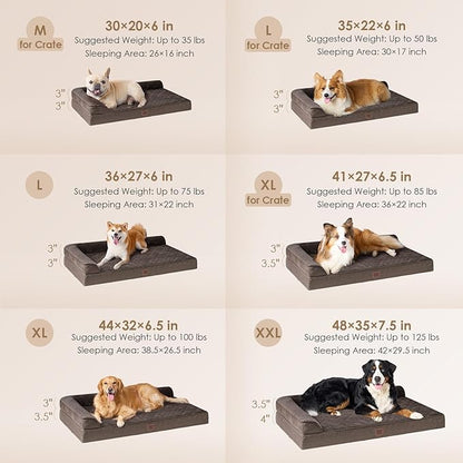 EHEYCIGA Extra Large Dog Bed Othorpedic, Memory Foam XL Dog Bed with Washable Removable Cover, Waterproof Pet Sofa Couch XLarge Size Dogs with Nonskid Bottom, 44x32x6.5, Brown