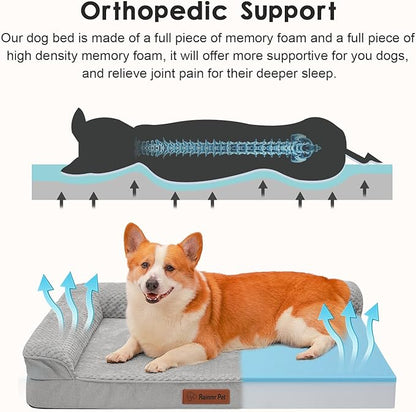 Rainmr Orthopedic Dog Bed Medium Size Dog, Memory Foam Dogs Bed for Medium Dogs, Washable Removable Cover, Nonskid Bottom, Waterproof, for Indoor, Outdoor, Crate ＆ Car Use, 35x23x6 Inches, Light Grey