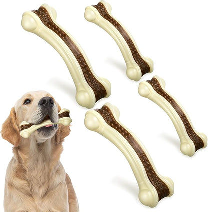 Sosation Dog Toys for Aggressive Chewers Indestructible Nylon Dog Bones Beef Flavor Teething Chew Toys Bones for Large Puppies(Large, Medium)