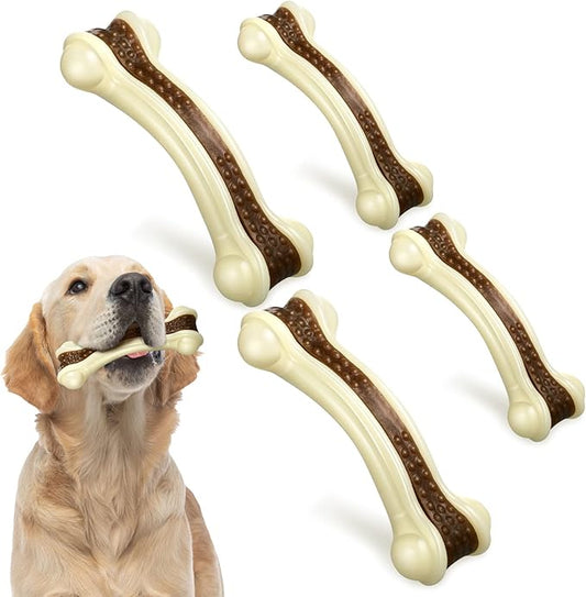 Sosation Dog Toys for Aggressive Chewers Indestructible Nylon Dog Bones Beef Flavor Teething Chew Toys Bones for Large Puppies(Large, Medium)