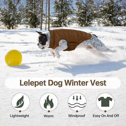 Lelepet Reversible Dog Coat Waterproof Dog Jacket Windproof Puffer Vest for Winter Warm Lightweight Coats for Small Dogs Adjustbale Hook & Loop Pet Apparel with Leash Hole, Chihuahua, Brown, XS