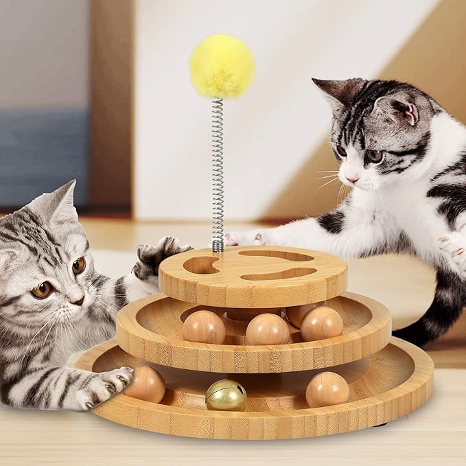 DoogCat Cat Ball Track Toy with Puzzle Top, 3-Level Tower with 9 Removable Balls, Interactive Toy for Kitten Mental & Physical Exercise