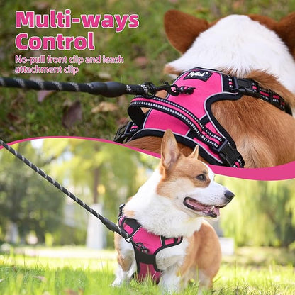 PUPTECK No Pull Dog Harness for Large, Adjustable Reflective Dog Harness with Handle Easy Control, Comfortable Soft Padded Pet Vest Harness for Extra Large Dogs, Fuschia XL