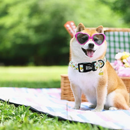 Dog Collar, Cute Bee Adjustable Pet Collars Spring Soft Comfortable Cotton Puppy Collar Pink Flower Necklace Gift Collars for X-Small Dogs