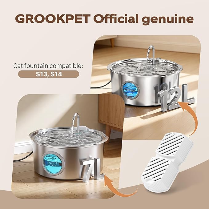 GROOKPET Dog Water Fountain Filters: 16 Dog Fountain Filters - Pet Water Fountain Filters Replacement - Including 8 Filters + 8 Sponges - Suitable for GROOKPET Dog Water Fountain for Large Dogs