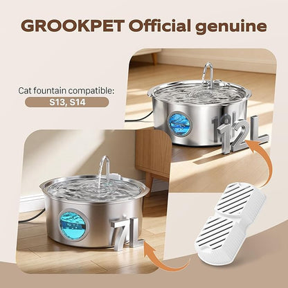 GROOKPET Pet Water Fountain Filters: 24 Dog Water Fountain Filters Replacement - Dog Fountain Filters - Including 12 Filters + 12 Sponges - Suitable for GROOKPET Pet Water Fountain
