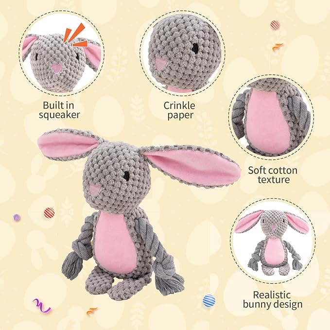 Easter Dog Toys,Easter Rabbit Bunny Egg Plush Squeaky Toys,Easter Rabbit Plush Squeaky Chew Toys for Small Dogs